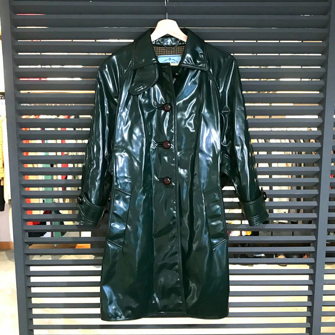 PRADA - 超美品 プラダ ベルト付き コート ダークグリーン 38 Sサイズ エナメル