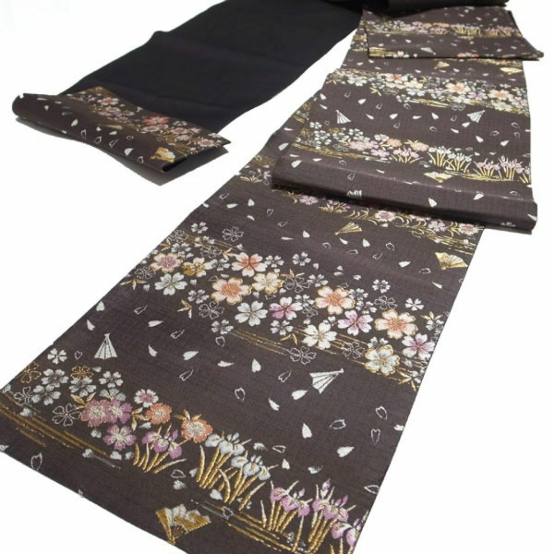 袋帯 京都 西陣 濃茶紫 桜 菖蒲 金銀糸 やまと 扱い 上質 中古 kp376 袋帯 京都 西陣 濃茶紫 桜 菖蒲 金銀糸 やまと 扱い 上質 中古 kp376