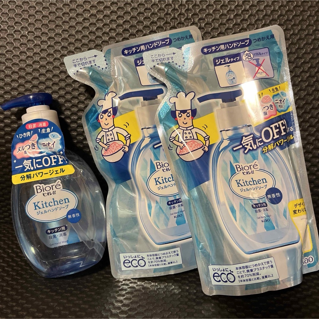 Biore(ビオレ)のビオレu キッチンハンドジェルソープ 本体ポンプ250ml つめかえ200ml インテリア/住まい/日用品の日用品/生活雑貨/旅行(日用品/生活雑貨)の商品写真