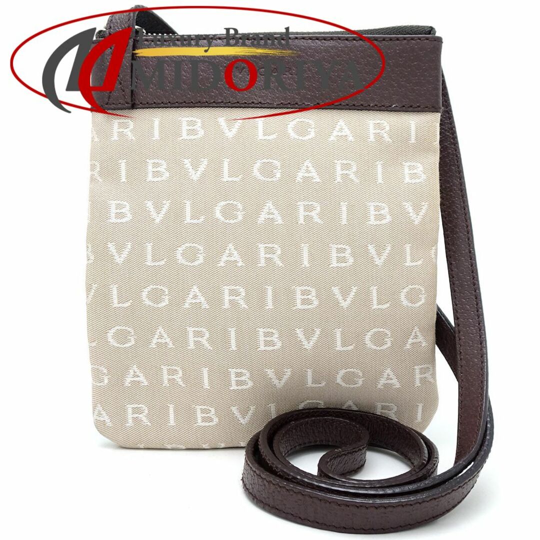 BVLGARI - BVLGARI ブルガリ ショルダーバッグ ロゴマニア キャンバスxレザー  ベージュ ブラウン/351814【中古】