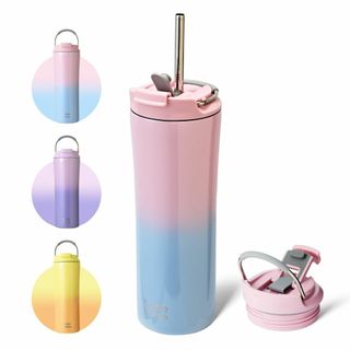 【色:pinkblue】タンブラー 600ml水筒 真空 断熱 保温 保冷 ステ(弁当用品)