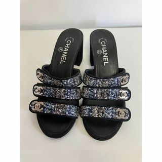 CHANEL - CHANEL シャネル ターンロック サンダル ツイード 23.5 CHANEL - CHANEL シャネル ターンロック サンダル ツイード 23.5
