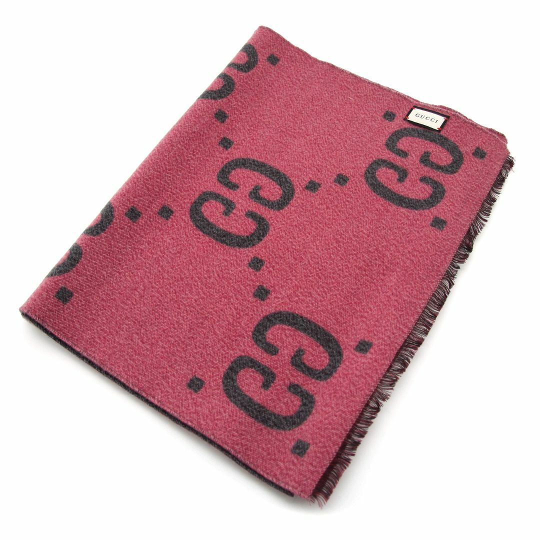 美品 グッチ マフラー GGジャカード ウールシルク スカーフ 美品 グッチ マフラー GGジャカード ウールシルク スカーフ