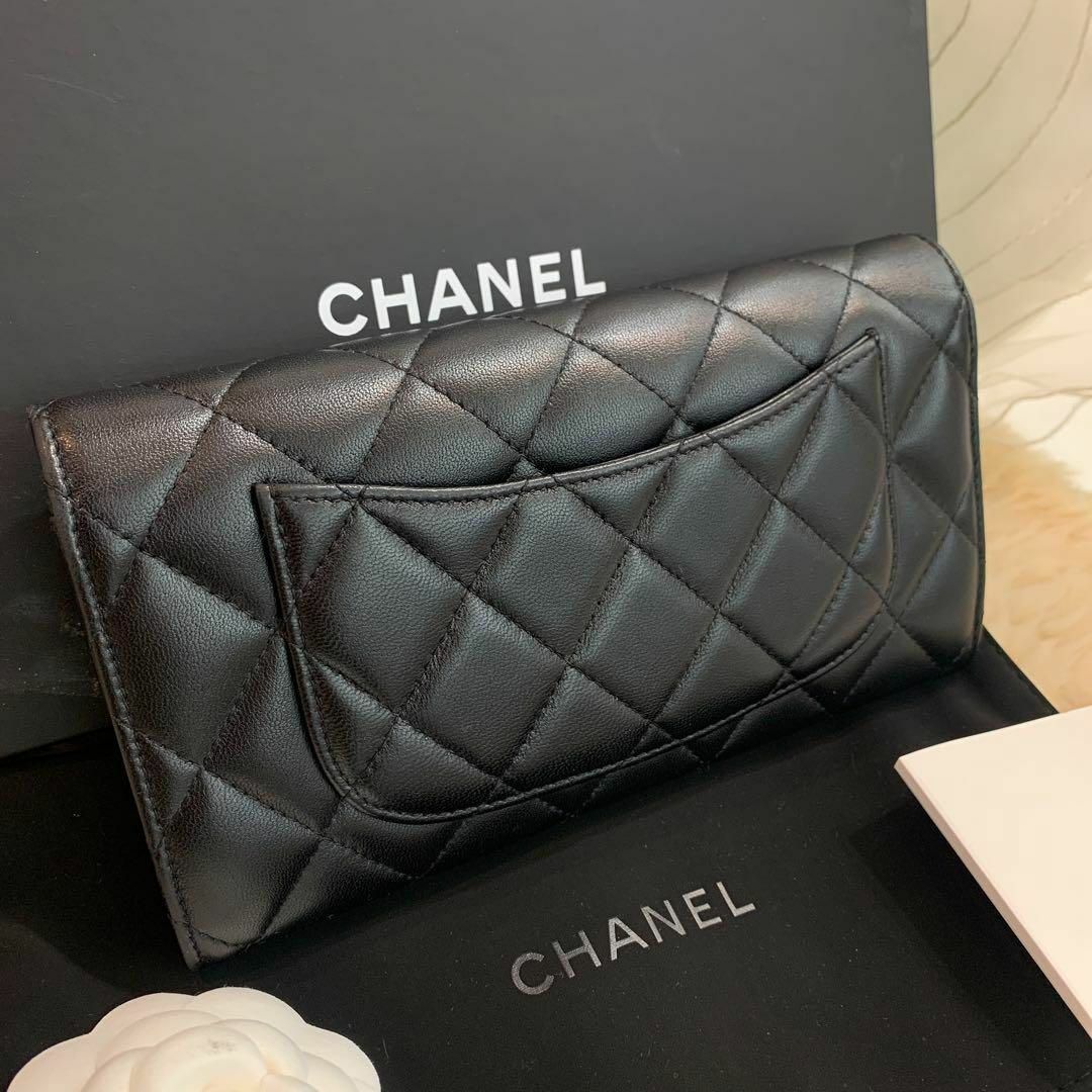 ☆美品☆CHANEL マトラッセ フラップ式長財布 ラムスキン 黒 ☆美品☆CHANEL マトラッセ フラップ式長財布 ラムスキン 黒