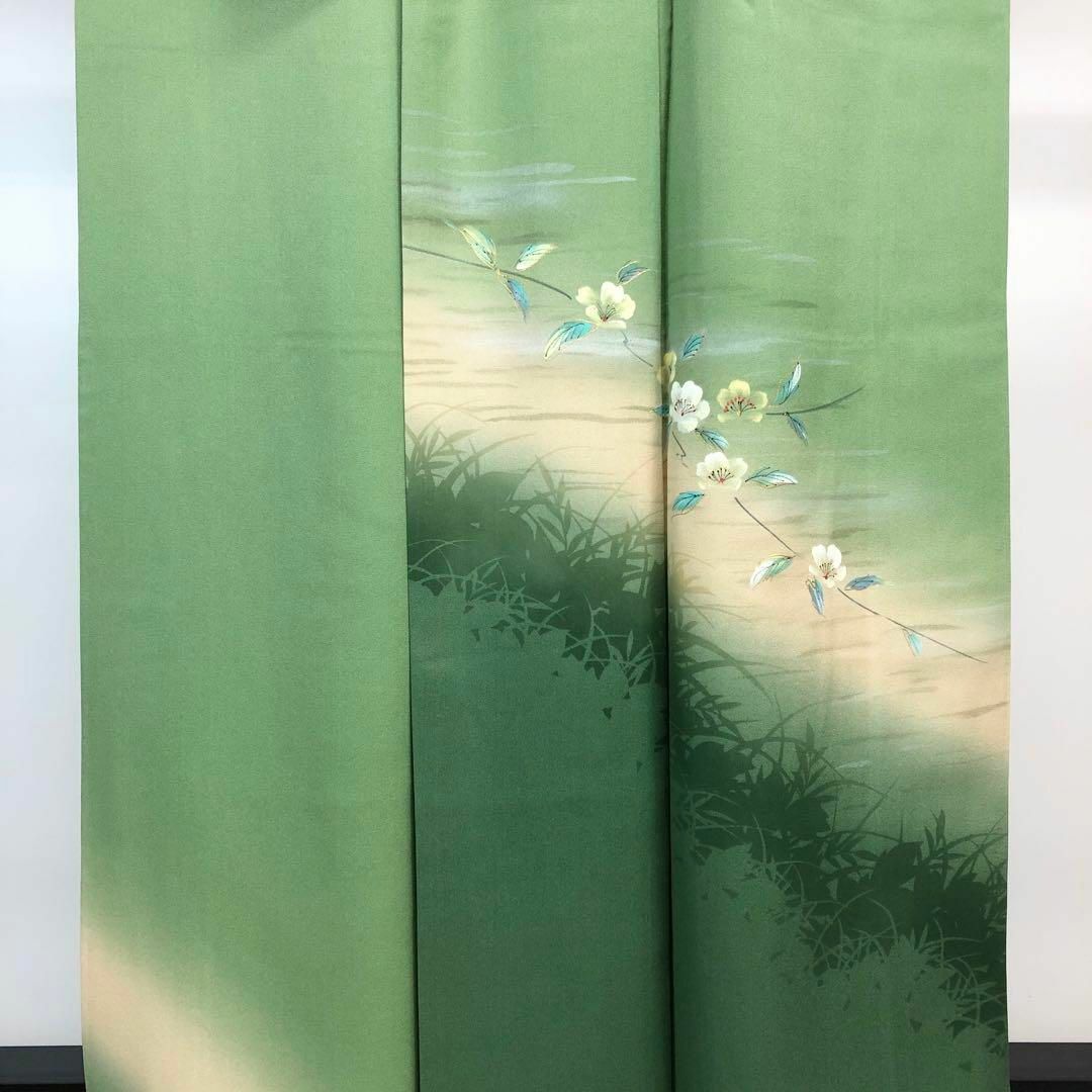 付下げ 上品な暈し模様 縮緬 豆青色 KK-1833