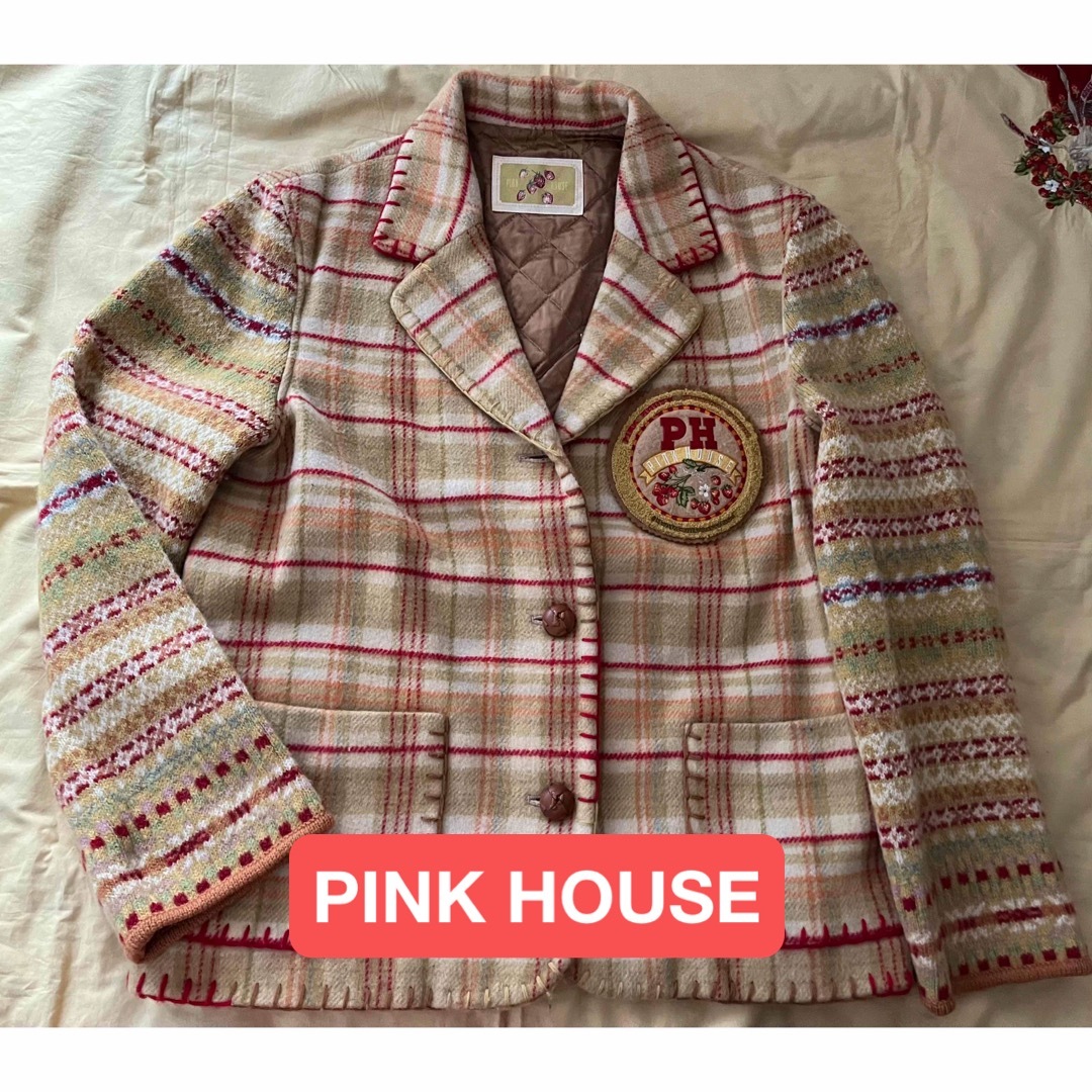 ピンクハウス オリジナルチェック いちご刺繍ワッペンつき ピンクハウス オリジナルチェック いちご刺繍ワッペンつき