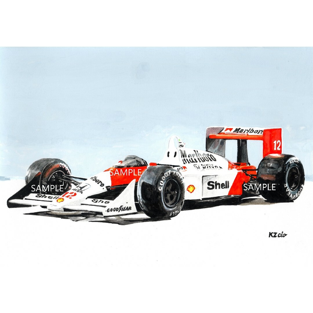 Maclaren - マクラーレンホンダ MP4/4 アイルトン・セナ 水彩画 Maclaren - マクラーレンホンダ MP4/4 アイルトン・セナ 水彩画