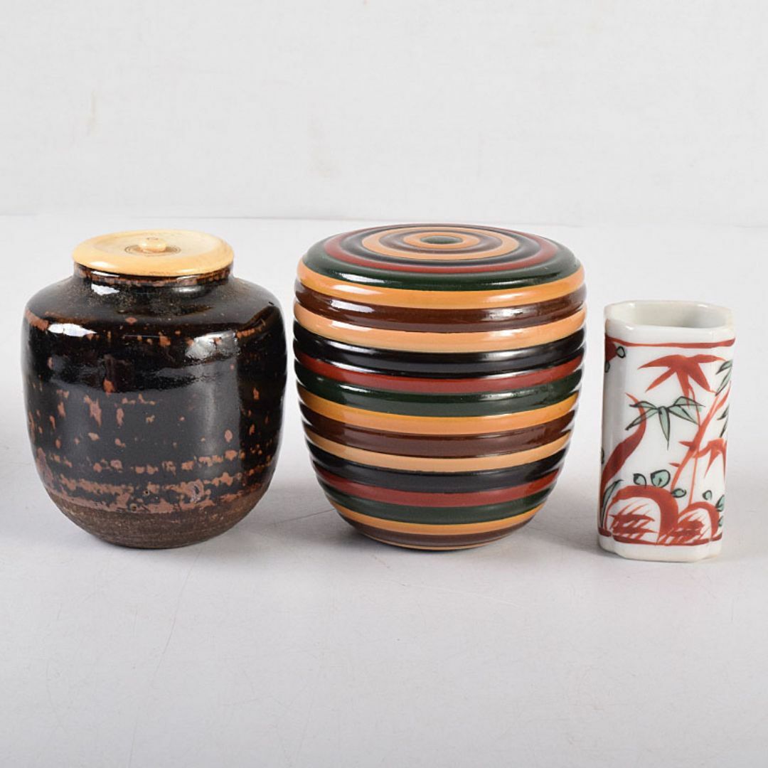 茶道具 鎌倉彫 利休茶箱 楽茶碗 棗 香合など 8点一式 袱紗付 V 茶道具 鎌倉彫 利休茶箱 楽茶碗 棗 香合など 8点一式 袱紗付 V
