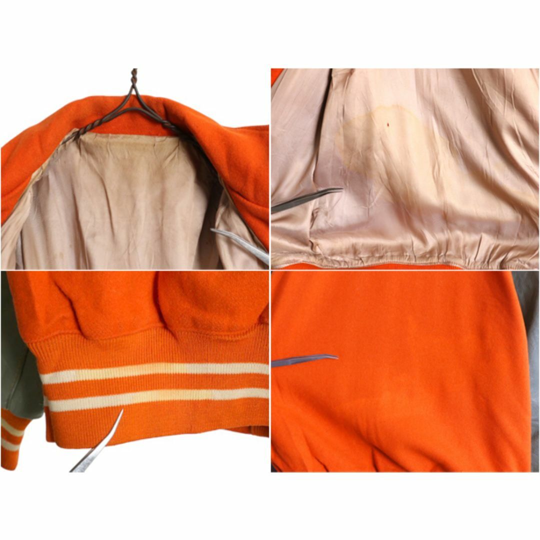 50s USA製 ☆ 襟付き 袖レザー ウール スタジャン メンズ M 程 50s USA製 ☆ 襟付き 袖レザー ウール スタジャン メンズ M 程