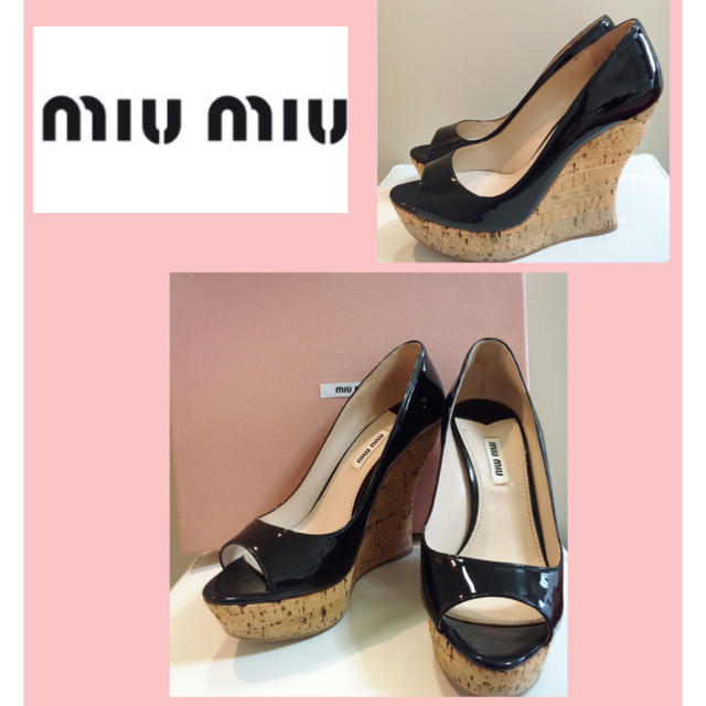 miumiu(ミュウミュウ)のミュウミュウ♡ブラックエナメル ウエッジ パンプス♡ レディースの靴/シューズ(ハイヒール/パンプス)の商品写真