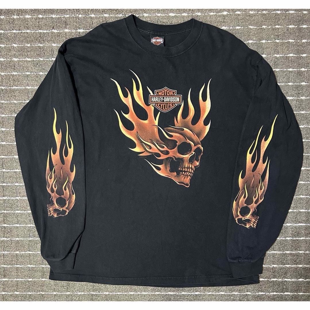 Harley Davidson - Harley davidson 袖フレイム ロンT flame Harley Davidson - Harley davidson 袖フレイム ロンT flame