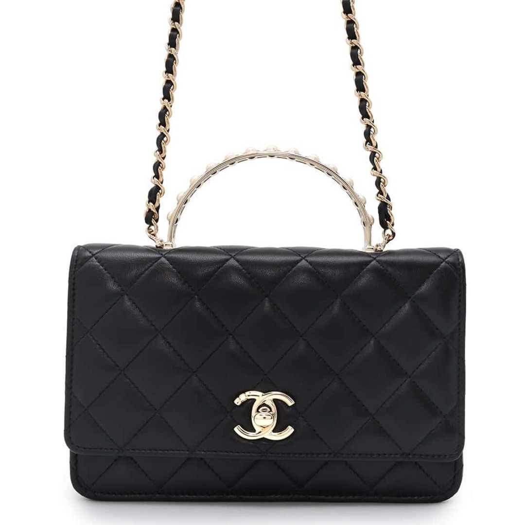 CHANEL - シャネル チェーンウォレット マトラッセ ココマーク コスチュームパール ラムスキン AP3952 CHANEL 黒