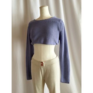 古着 ビンテージ 80s 単色 青紫 ブルー パープル ニット セーター 美品(ニット/セーター)