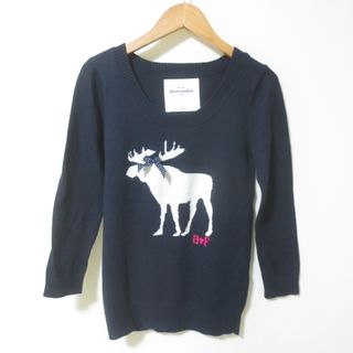 C208　Abercrombie & Fitch　アバクロンビー&フィッチ　キッズ　ネイビー　トナカイ　ニット　セーター　XL　160(ニット)