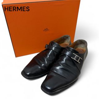 HERMESエルメス Hバックルスクエアモンクストラップアピ 黒39 HERMESエルメス Hバックルスクエアモンクストラップアピ 黒39