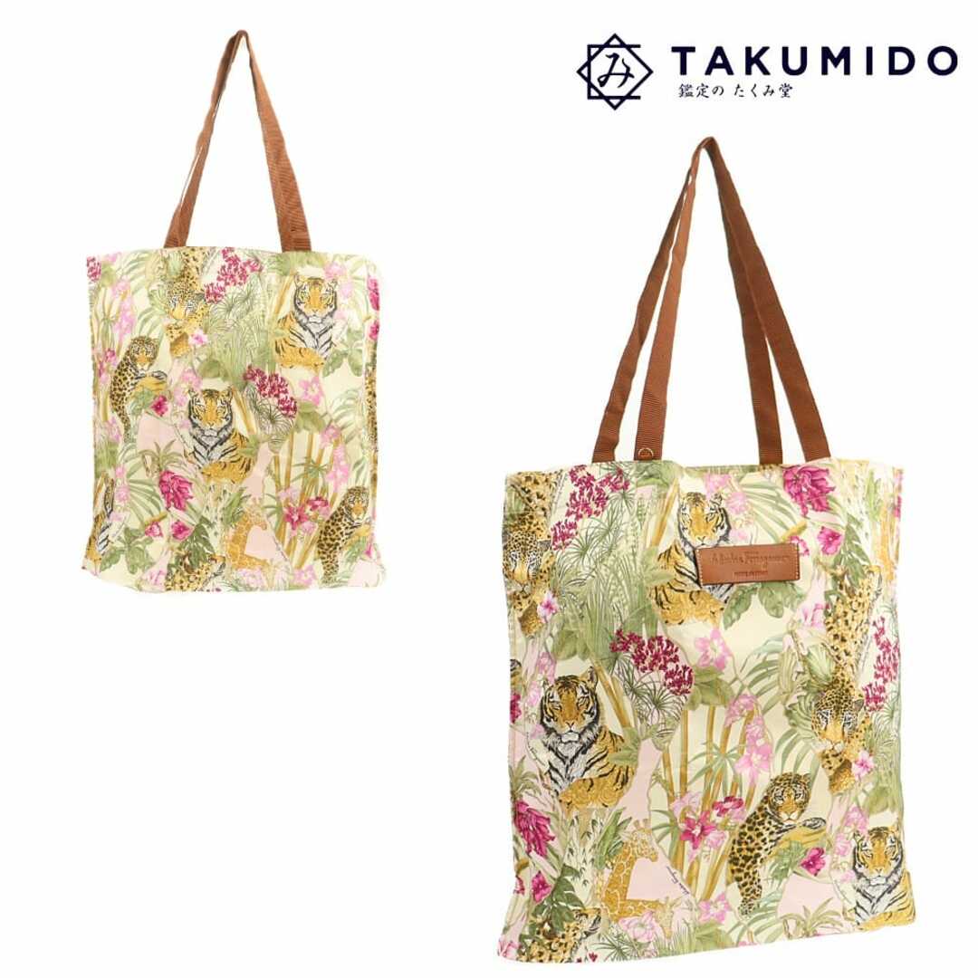FERRAGAMO - フェラガモ エコバッグ 中古 アニマル 草花絵柄 FERRAGAMO - フェラガモ エコバッグ 中古 アニマル 草花絵柄