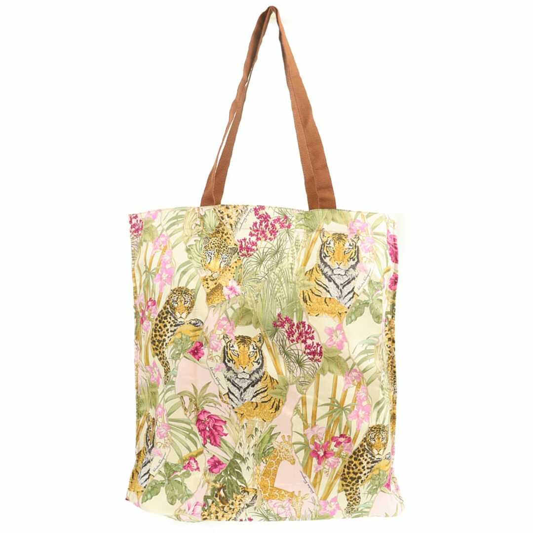 FERRAGAMO - フェラガモ エコバッグ 中古 アニマル 草花絵柄 FERRAGAMO - フェラガモ エコバッグ 中古 アニマル 草花絵柄