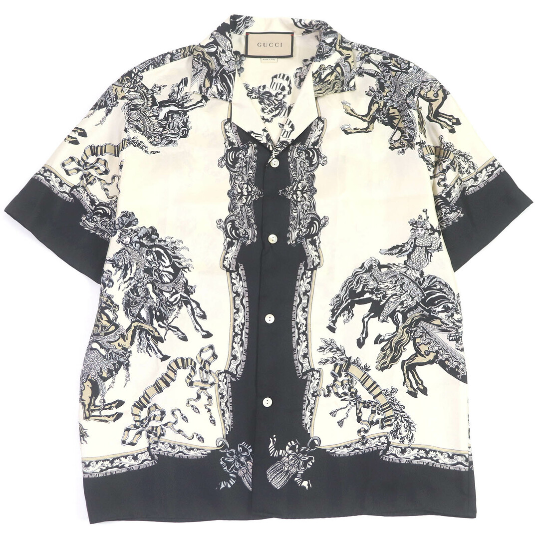 GUCCI - 未使用品□GUCCI グッチ 23SS 716118 シルク100％ Roi Soleil プリンテッド 半袖 ボウリングシャツ ライトベージュ系 48 イタリア製 正規品 メンズ