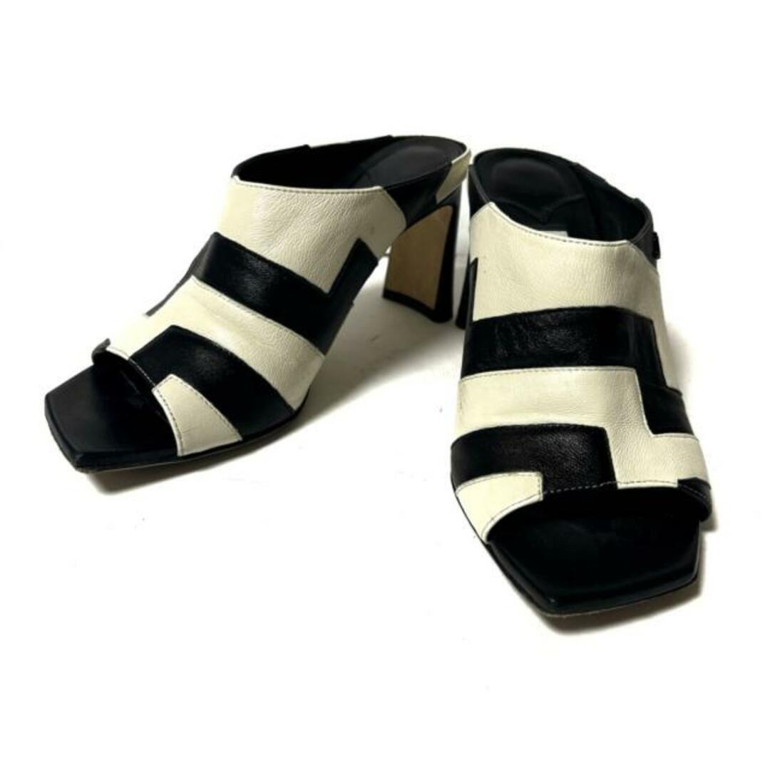 JIMMY CHOO(ジミーチュウ) ミュール 35 レディース - 黒×白 レザー JIMMY CHOO(ジミーチュウ) ミュール 35 レディース - 黒×白 レザー