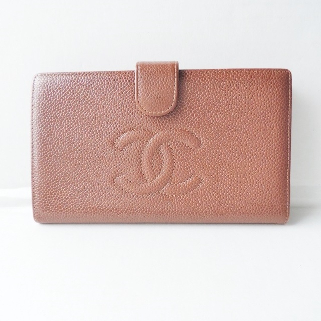 CHANEL キャビアスキン二つ折り財布ブラウン