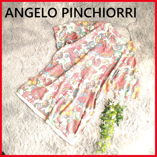 ANGELO PINCHIORRI　Vネック　春ニット　半袖セーター　B52(Tシャツ(半袖/袖なし))