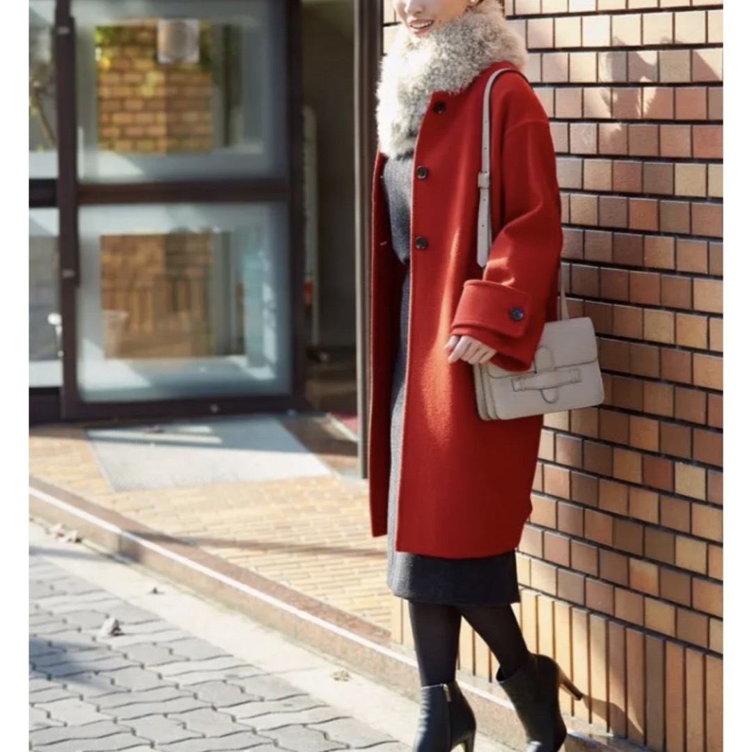 Spick & Span - ノーカラーコート ウール レッド 朱赤 38 Spick Spick & Span - ノーカラーコート ウール レッド 朱赤 38 Spick