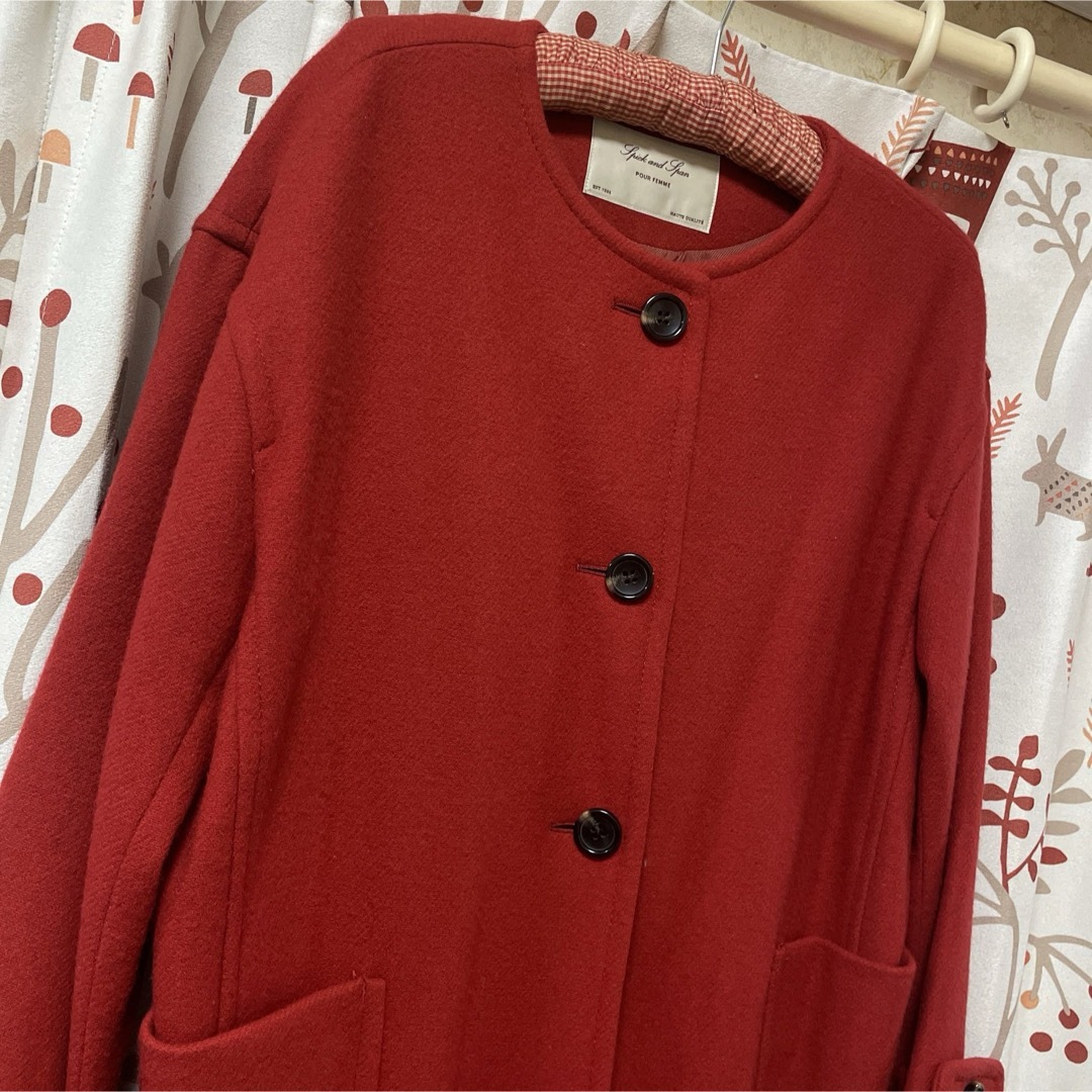 Spick & Span - ノーカラーコート ウール レッド 朱赤 38 Spick Spick & Span - ノーカラーコート ウール レッド 朱赤 38 Spick