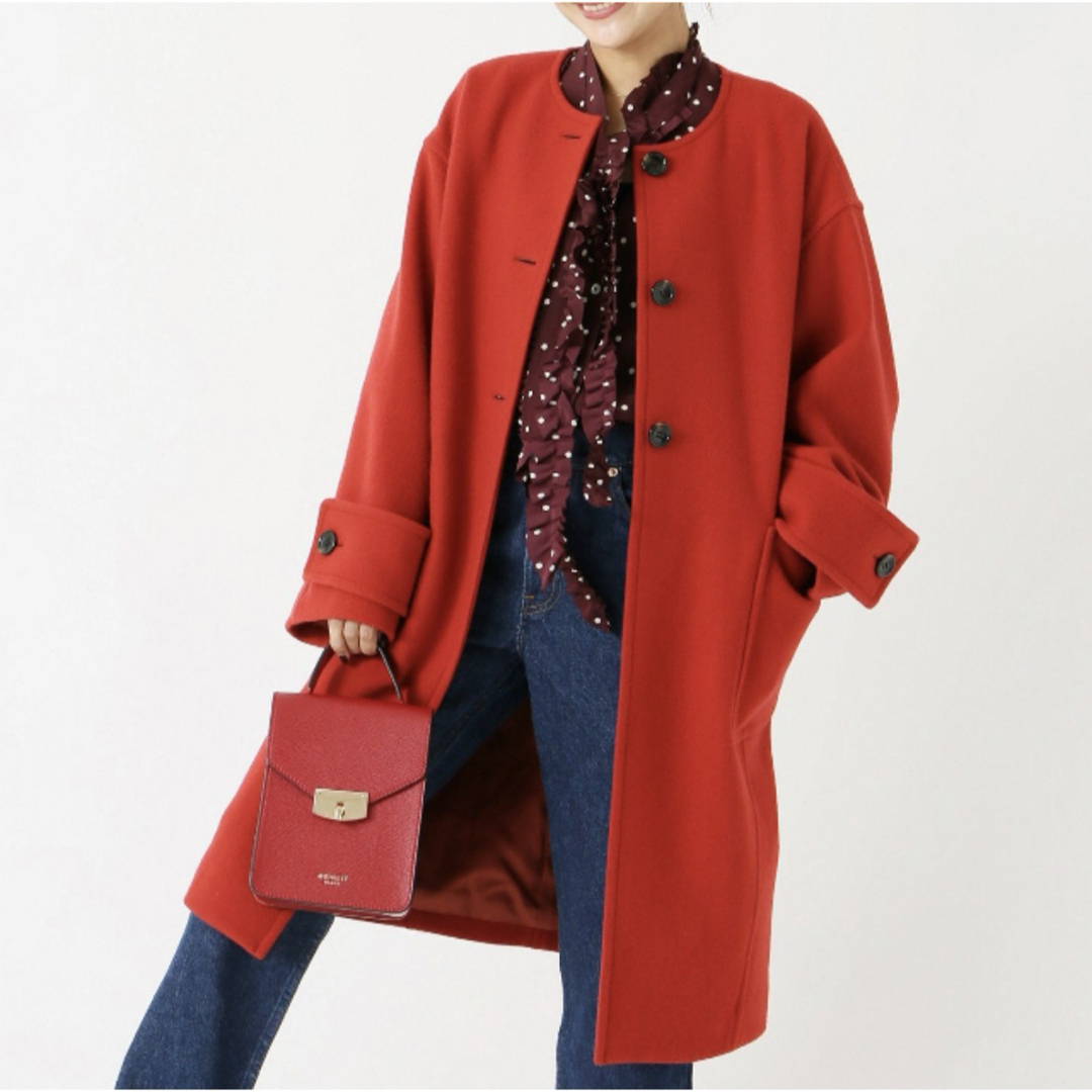Spick & Span - ノーカラーコート ウール レッド 朱赤 38 Spick Spick & Span - ノーカラーコート ウール レッド 朱赤 38 Spick