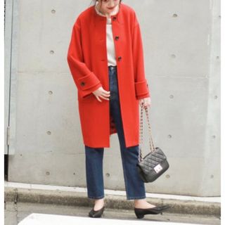 Spick & Span - ノーカラーコート ウール レッド 朱赤 38 Spick Spick & Span - ノーカラーコート ウール レッド 朱赤 38 Spick