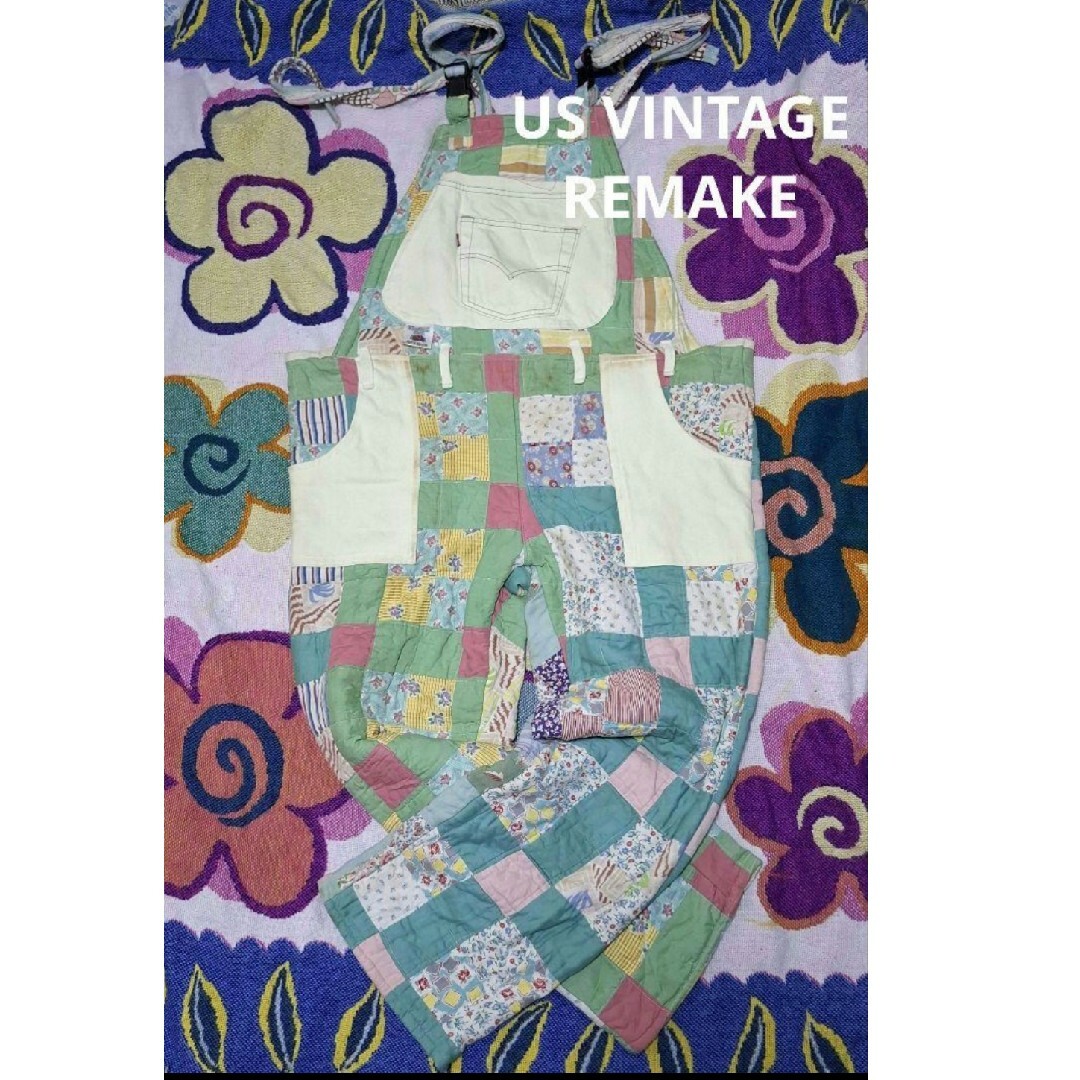 VINTAGE - US VINTAGE REMAKE パッチワーク キルト オーバーオール