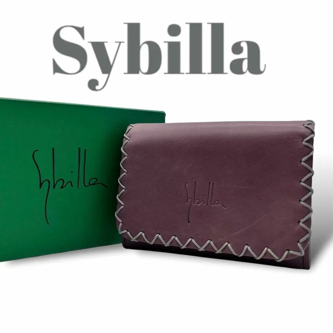 Sybilla - シビラ　ユニセックス　ミニ財布　ステッチ　ブラウン　0340