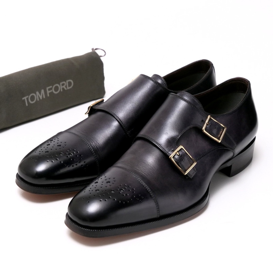 TOM FORD - ■未使用品■TOM FORD トムフォード ドレスシューズ サイズ8 1/2 26.5～27cm相当 レザーシューズ 革靴 ダブルモンクストラップ ストレートチップ キャップトゥ ブラック イタリア製 20241107/RA1423