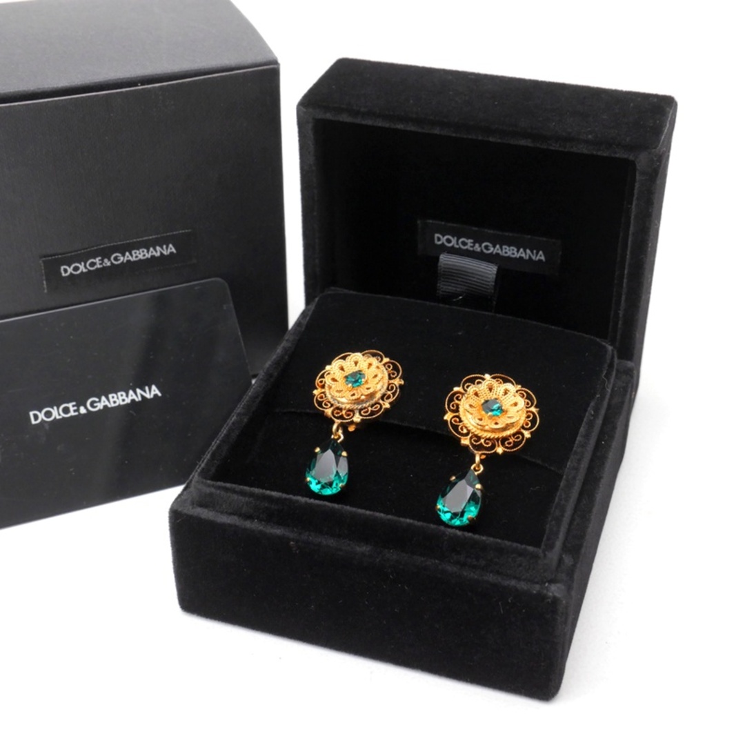 DOLCE&GABBANA - DOLCE&GABBANA ドルチェアンドガッバーナ イヤリング アクセサリー クリスタル ゴールド×グリーン ブランド古着【中古】20241107/RA1760