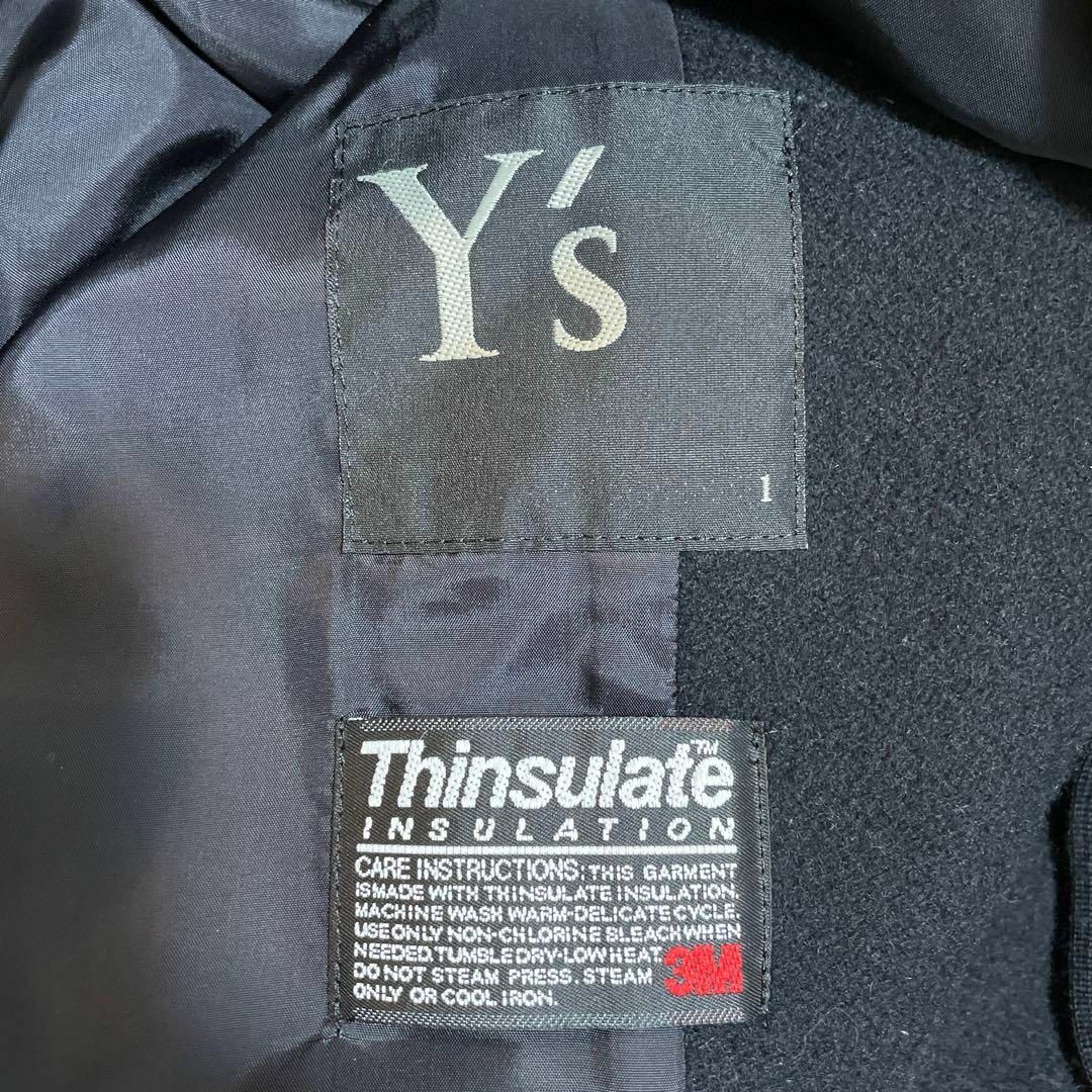 Y's - Y's ノーカラーコート ロングコート 異素材切替 黒 紺 Y's - Y's ノーカラーコート ロングコート 異素材切替 黒 紺