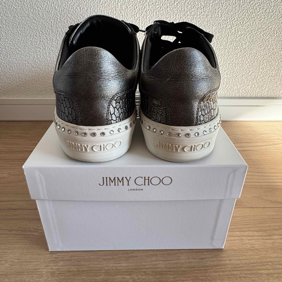 美品】JIMMY CHOOジミーチュウ ラインストーンスニーカー ガンメタル 美品】JIMMY CHOOジミーチュウ ラインストーンスニーカー ガンメタル