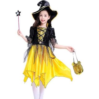ハロウィン 魔女 コスプレ レディース コスチューム 衣装 4点 100CM(衣装一式)