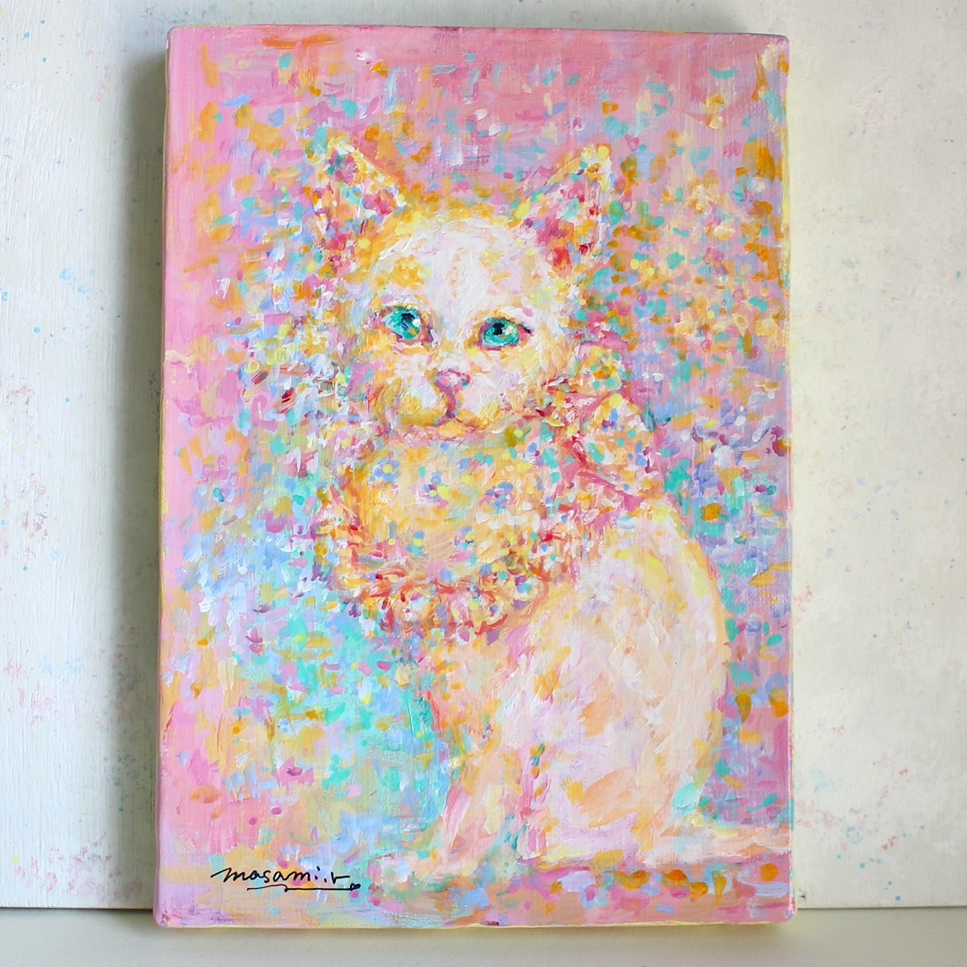 「白猫」アクリル画 原画 SMキャンバス 額なし