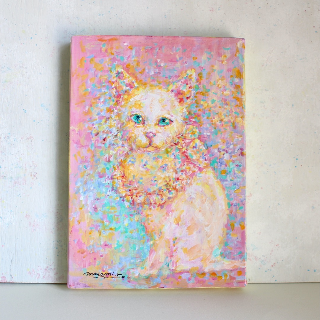 再入荷商品 白猫」アクリル画 原画 額なし SMキャンバス 絵画+タペストリー