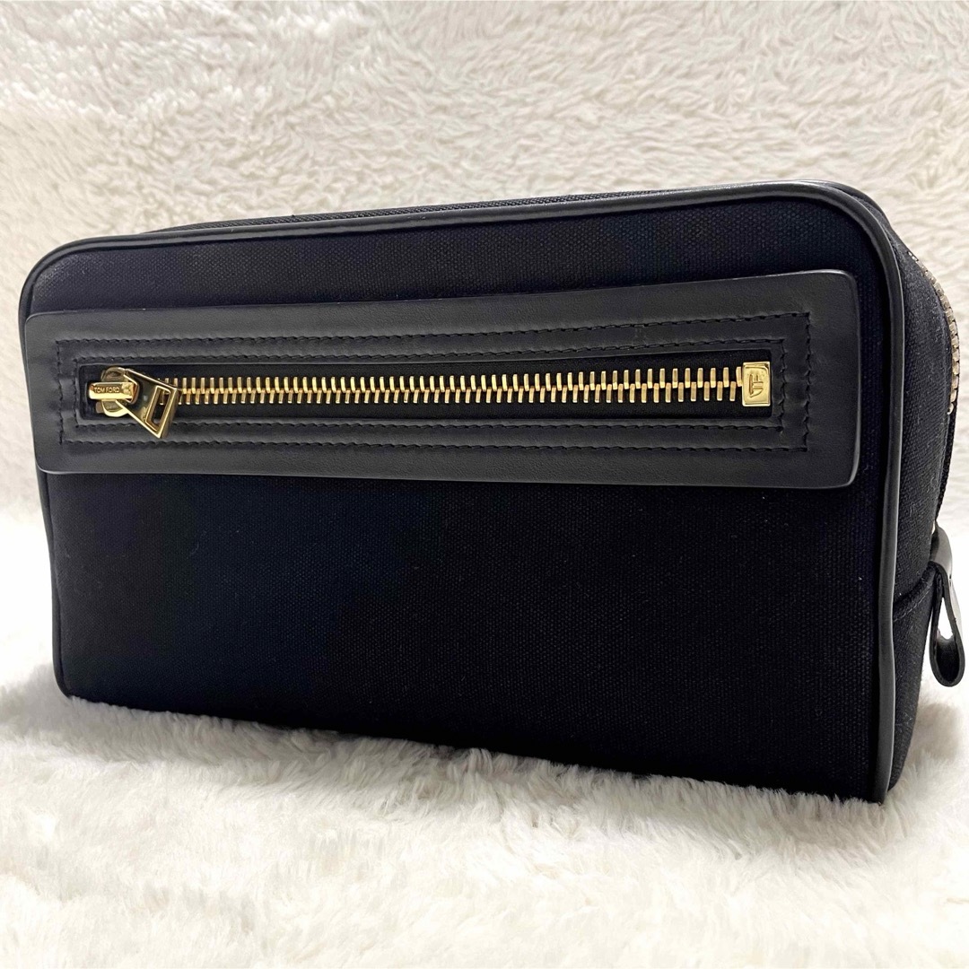 TOM FORD - TOM FORD トムフォード ロゴ キャンバス レザー TOM FORD - TOM FORD トムフォード ロゴ キャンバス レザー