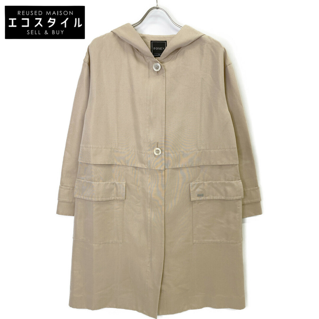 FOXEY - フォクシー 40479-SCOA01T ﾍﾞｰｼﾞｭ ｺｯﾄﾝ×ｼﾙｸ ｼﾞｯﾌﾟｱｯﾌﾟﾌｰﾃﾞｯﾄﾞｺｰﾄ 38
