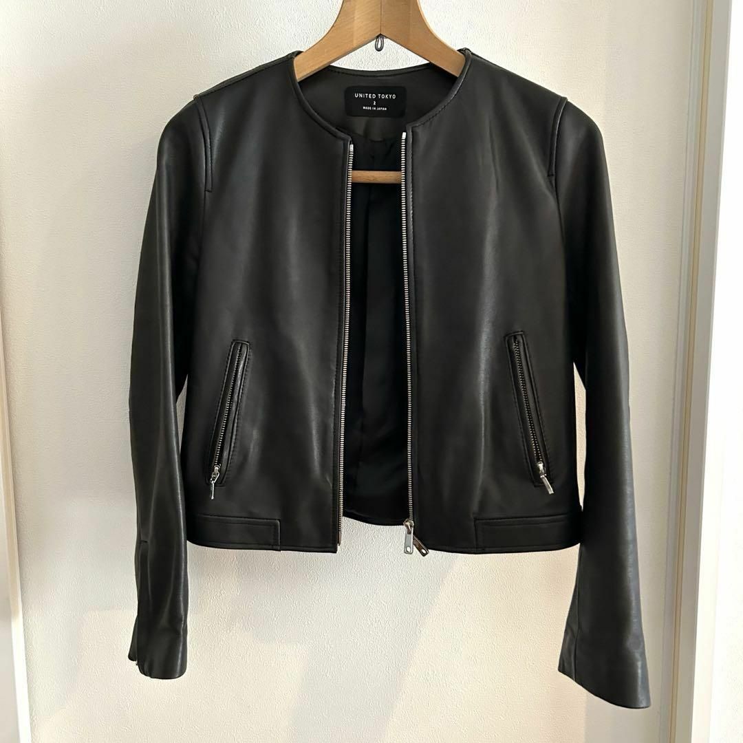 UNITED TOKYO ノーカラー レザー ライダース ジャケット　サイズ1 UNITED TOKYO - 美品UNITED TOKYO レザーライダースジャケット