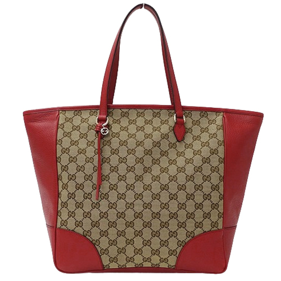 GUCCI - グッチ GUCCI バッグ レディース ブランド トートバッグ GGキャンバス レザー ベージュ レッド 449242 肩掛け おしゃれ 【中古】