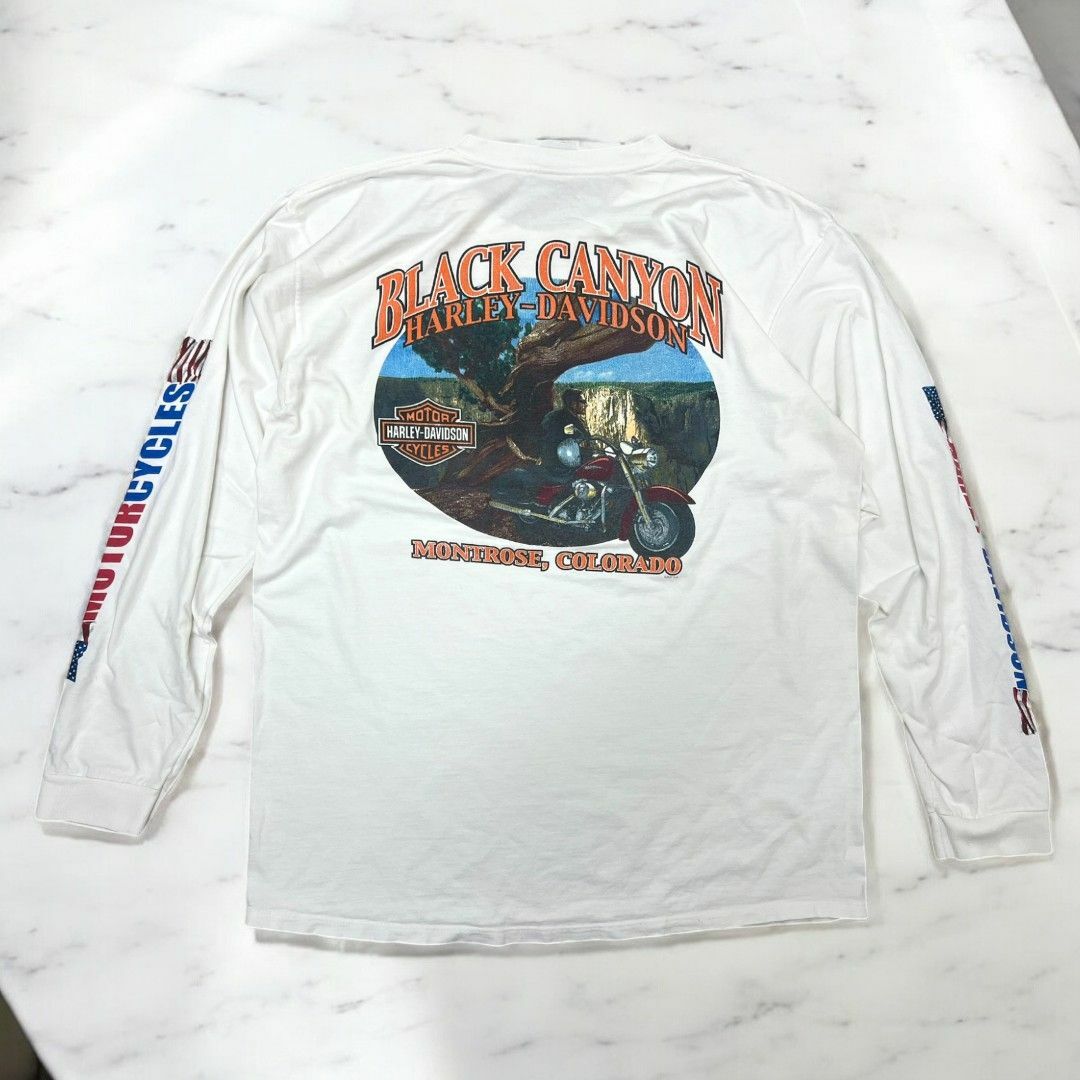 Harley Davidson(ハーレーダビッドソン)の古着 00s USA製 HARLEY DAVIDSON LONG T SHIRTS WHITE ハーレーダビッドソン ロンT 【Vintage】 メンズのトップス(Tシャツ/カットソー(七分/長袖))の商品写真