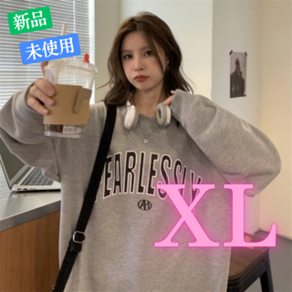 韓国 Y2K レディース ビッグロゴ スウェット トレーナー グレー(トレーナー/スウェット)