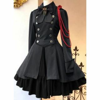 ❤新品未使用 軍服 ワンピース ロリータ コスプレ レディース 衣装 グレーM(ロングワンピース/マキシワンピース)