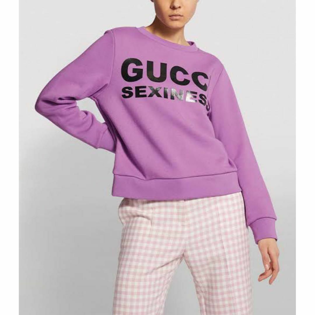 美品 グッチ SEXINESS ロゴプリントスウェット 近年モデル パープル 美品 グッチ SEXINESS ロゴプリントスウェット 近年モデル パープル