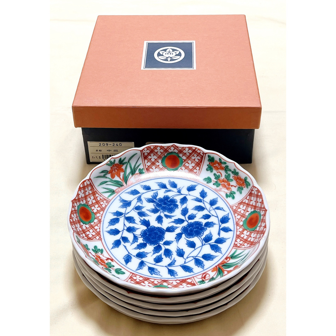 新品 たち吉橘吉 赤絵花柄 和皿中皿5枚 新品 たち吉橘吉 赤絵花柄 和皿中皿5枚