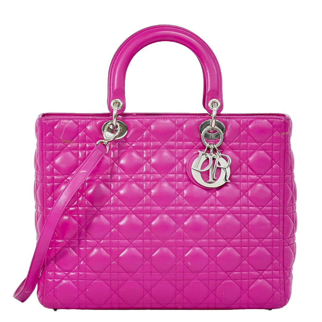 Christian Dior - 本物 クリスチャン ディオール Christian Dior レディディオール カナージュ 2WAY ショルダーバッグ ハンドバッグ レザー ピンク バッグ 中古