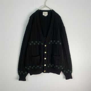 ヴィンテージ(VINTAGE)のヴィンテージ　カーディガン　柄　ケーブル　黒　古着 c-boy(カーディガン)