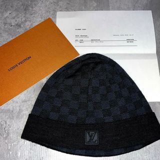ギフトレシート付LOUIS VUITTON ダミエビーニーニット帽ネイビー